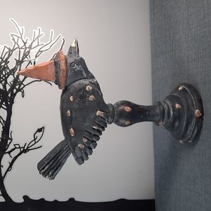 Halloween Black Crow Finial Figure Statue Mantel Table Shelf Decoration Resin